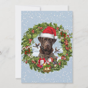 Invitation Labrador Retriever chocolat,  Couronne de Noël 