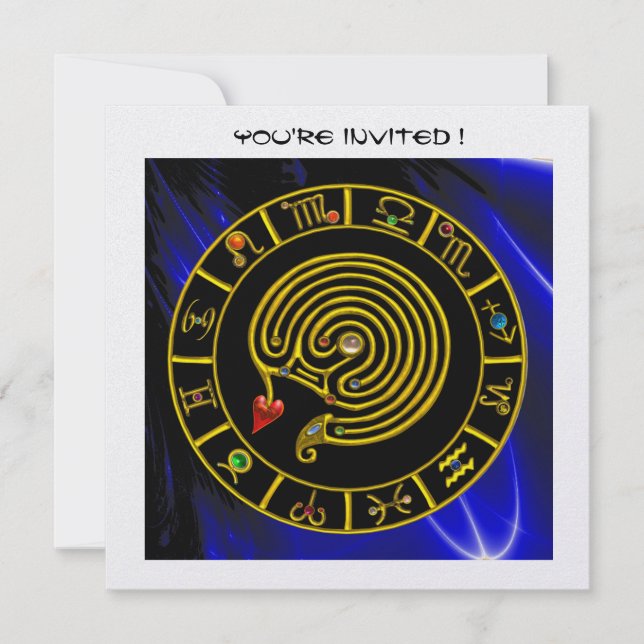 Invitation LABYRINTH ASTRAL, noir et blanc, glace bleue (Devant)