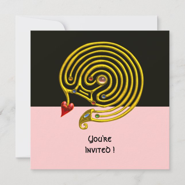 Invitation LABYRINTHE HYPER , noir et rose (Devant)