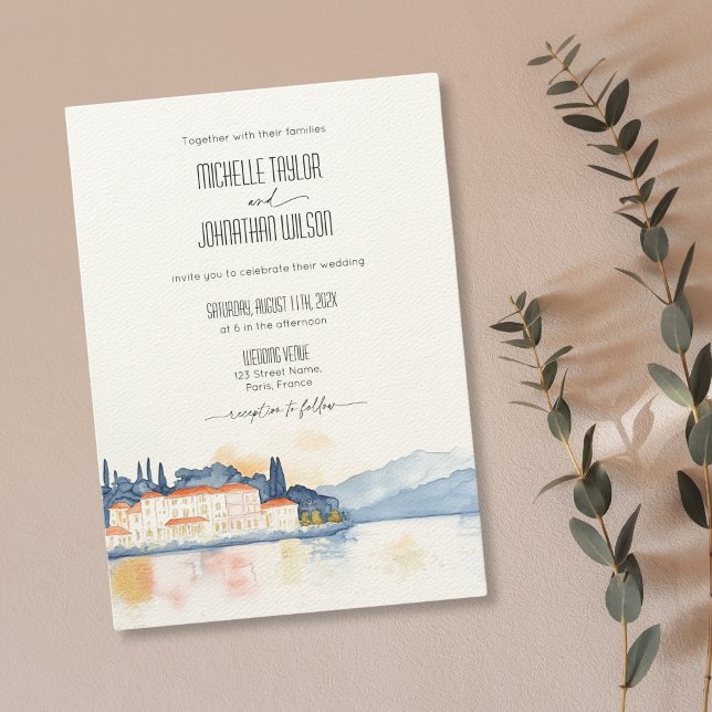 Invitation Lac de Côme Italie Mansion Destination Mariage (watercolor lake como wedding invitations
)