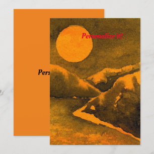 Invitation Lac de nuit avec la lune de chasse ou de moisson