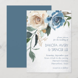 Invitation Lac Floral   Dusty Blue Denim Cream Mariage