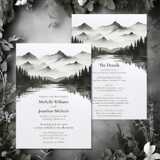 Invitation Lac Mountain Noir et blanc Tout en un Mariage