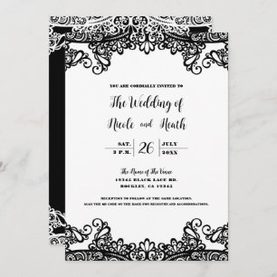 Invitation Lace blanche et noire Élégant Mariage chic