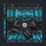 Invitation Lace & Bow Turquoise Black Sweet sixteen Invitatio<br><div class="desc">Turquoise & Black Sweet 16 Party Invitation. Jolie dentelle noire avec arc bijou en diamant. Remarque : Toutes les images plates ! Ils n'ont pas de vrais arcs ou dentelles !</div>