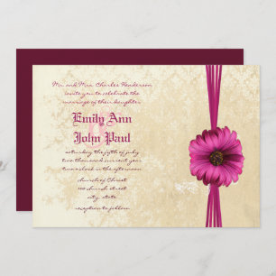 Invitation Lace Damask Moody Dark Rose Gerber Daisy Mariage