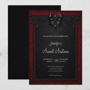 Invitation Lace Noir Rouge Sweet 16 Anniversaire