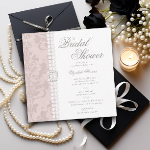 Invitation Lace Pearls Damask Pink Chic Elégante Fête des mar
