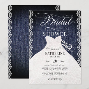 Invitation Lace Pearls Denim Robe de mariée Chic Fête des mar
