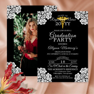 Invitation Lace Photo Nursing School Graduation Médicale