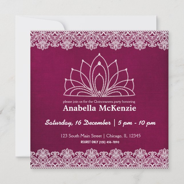 Invitation Lace Quinceanera (Maroon) (Devant)