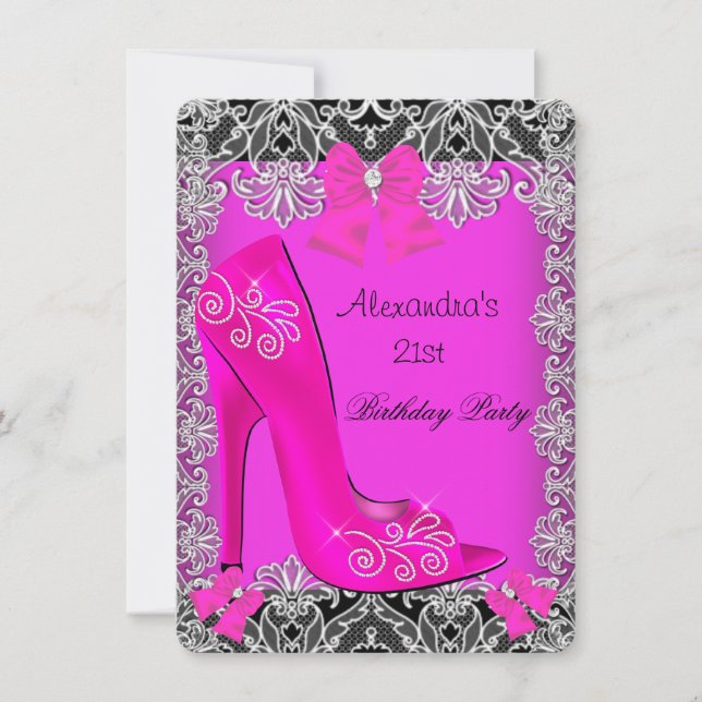 Invitation Lacet de chaussure rose chaud pour 21e anniversair (Devant)