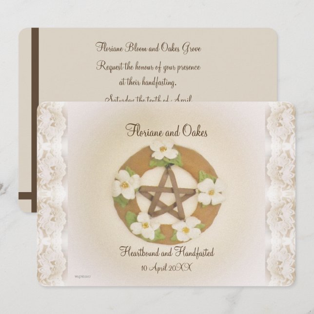 Invitation Lacey Dogwood Pentacle Handfasting (Devant / Derrière)