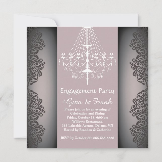 Invitation Lacy damask motif, lustre Partie d'engagement (Devant)