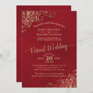Invitation Lacy Gold Fragments sur Lush Red Virtual Mariage