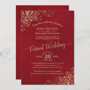 Invitation Lacy Gold Fragments sur Lush Red Virtual Mariage