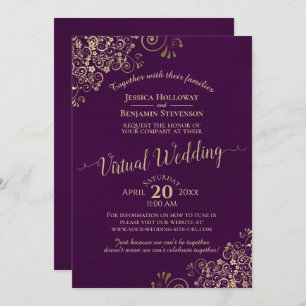 Invitation Lacy Gold Fragments sur Plum Purple Mariage virtue