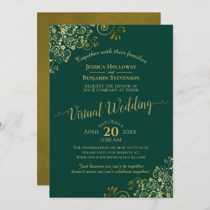 Invitation Lacy Gold Frills sur Emerald Green Virtual Mariage