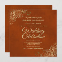 Lacy Gold Frills sur rouille Orange Elégant mariag