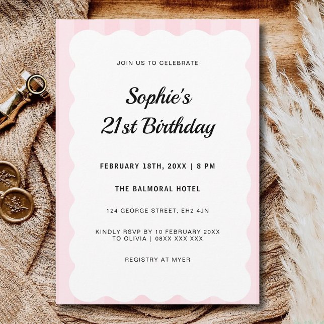 Invitation Ladies 21st Birthday Pink Dinner Party Scalloped (Créateur téléchargé)