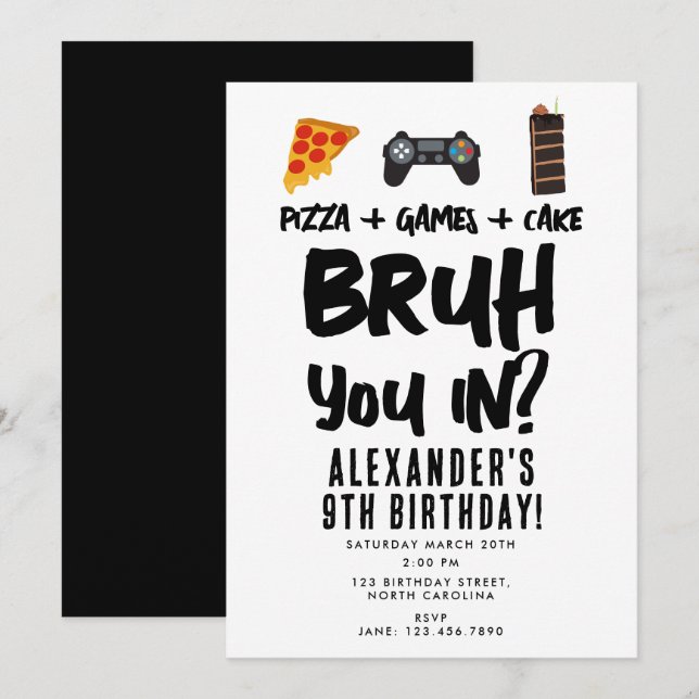 Invitation L'adolescent de Bruh Boy's Birthday Party Ado garç (Devant / Derrière)