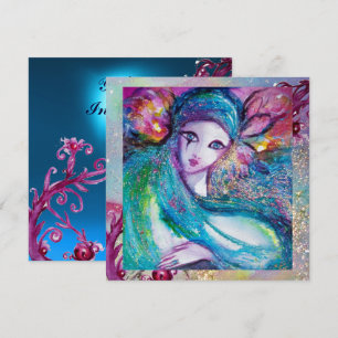 Invitation LADY BLUE MASK Elégante Masquerade Party, Sapphire