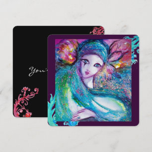 Invitation LADY BLUE MASK Elégante Masquerade Party, Turquois