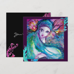 Invitation LADY BLUE MASK Masquerade Party, Turquoise Black P