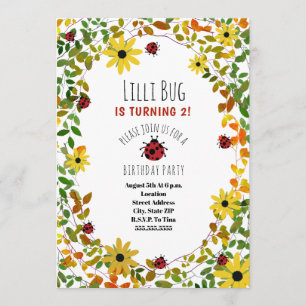 Invitation Lady Bugs + Fleurs sauvages Filles Anniversaire In