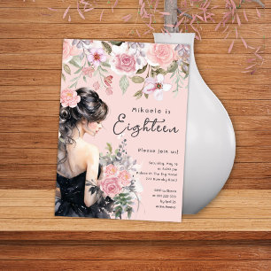 Invitation Lady en Black Gown rose 18e anniversaire