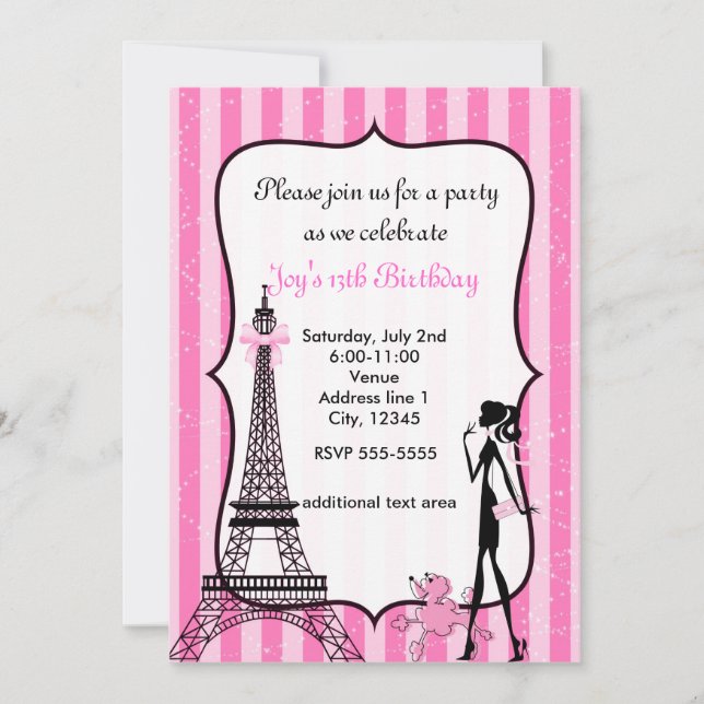 Invitation Lady in Paris Tour Eiffel Poodle Rose (Devant)