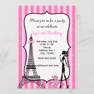 Invitation Lady in Paris Tour Eiffel Poodle Rose