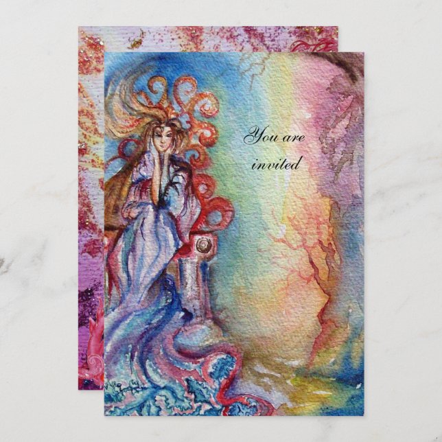 Invitation LADY OF LAKE 1, rose vif et bleu vif (Devant / Derrière)