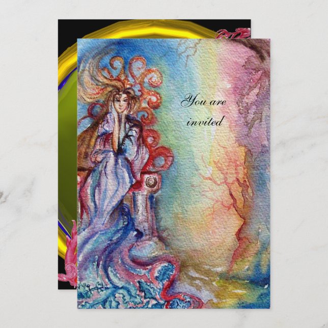 Invitation LADY OF LAKE bleu vif violet jaune vif (Devant / Derrière)