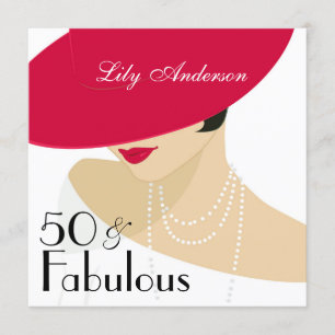 Invitation Lady Red casquette perles élégantes 50 & Fabulous