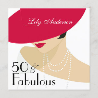 Invitation Lady Red casquette perles élégantes 50 & Fabulous