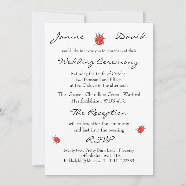 Invitation Ladybird minuscule/faire-part de mariage de (Devant)