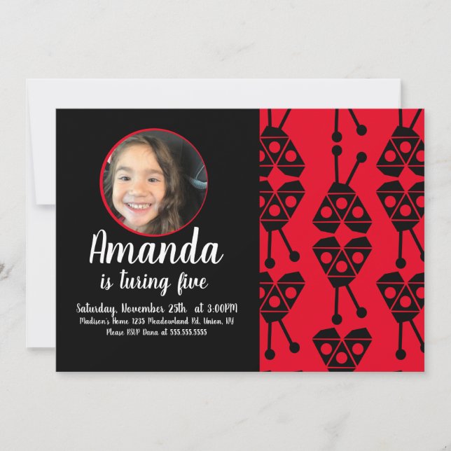 Invitation Ladybug Bug Insect Géométrique fête d'anniversaire (Devant)