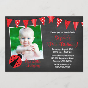 Invitation Ladybug Chalkboard Photo Anniversaire