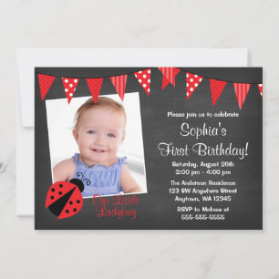 Invitation Ladybug Chalkboard Photo Anniversaire