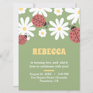 Invitation Ladybug et marguerites florales féministe annivers
