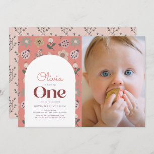 Invitation Ladybug & Flower Arch rose 1er anniversaire Photo