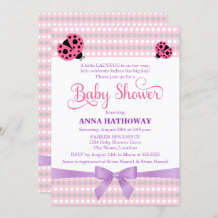 Invitation Ladybug rose avec lavande et Baby shower argenté