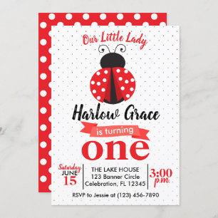 Invitation Ladybug rouge et noir Polka point anniversaire