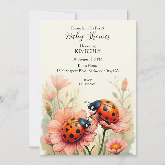 Invitation Ladybugs en fleurs (Devant)