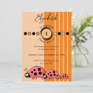 Invitation Ladybugs nom tournant 1 rouge orange 1er anniversa