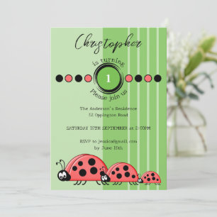 Invitation Ladybugs nom tournant 1 rouge vert 1er anniversair