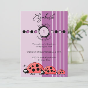 Invitation Ladybugs nom tournant 1 rouge violet 1er anniversa