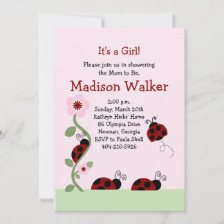 Invitation Ladybugs rouge et noir sur Flower Vine Shower Invi