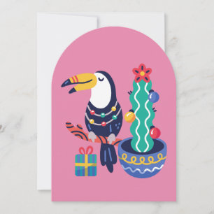 Invitation laide noël toucan oiseau tropical xmas cactus